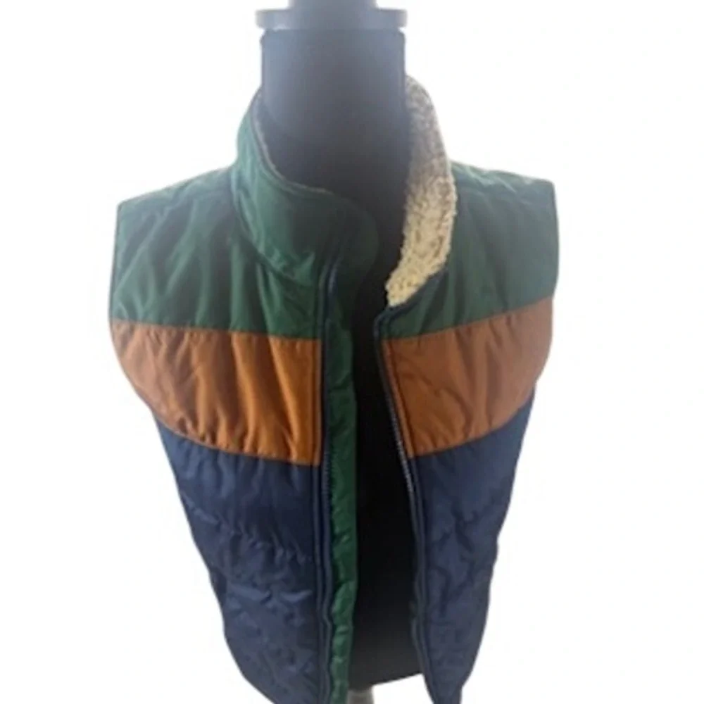 Carters Boys Puffer Vest Sherpa Lined Colorblock Green Brown Navy Size‎ 14/14A